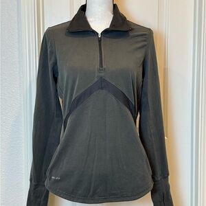 Nike Gray Fitted Zip-up Polo Long Sleeve Tee